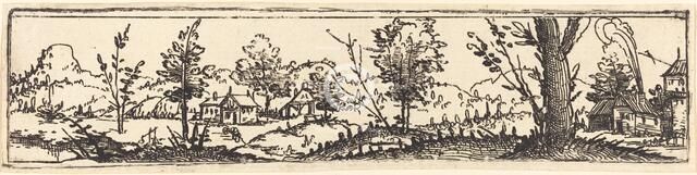Landscape with Six Single Trees and Three Small Farm-Houses. Creator: Augustin Hirschvogel.