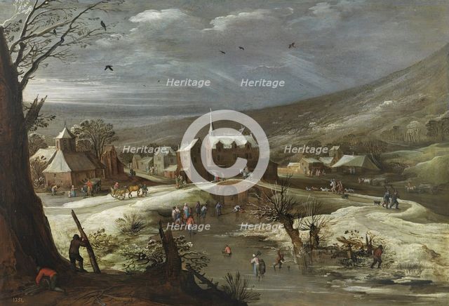 Landscape with Skaters, 1615-1625. Creators: Jan Brueghel the Elder, Joos de Momper, the younger.