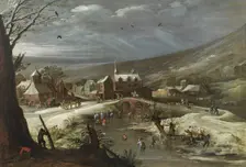 Landscape with Skaters, 1615-1625. Creators: Jan Brueghel the Elder, Joos de Momper, the younger