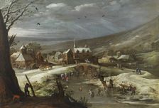 Landscape with Skaters, 1615-1625. Creators: Jan Brueghel the Elder, Joos de Momper, the younger
