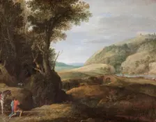 Landscape with St Hubert and the Stag late 16th or early 17th century. Creator: Paul Brill