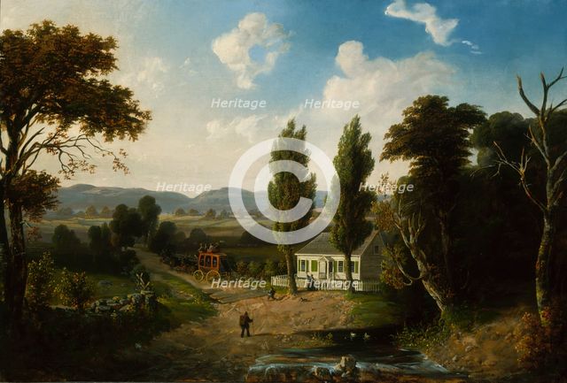Landscape with Stagecoach, 1856. Creator: Henry Boese.