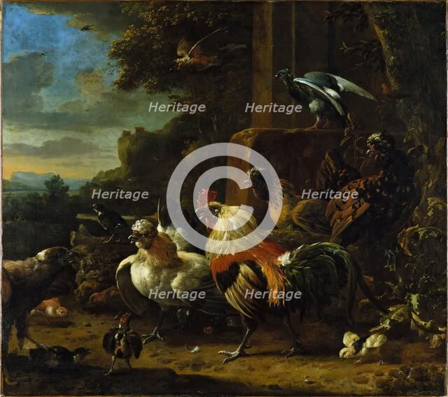 Landscape with Poultry and Birds of Prey, unknown date. Creator: Melchior d'Hondecoeter.