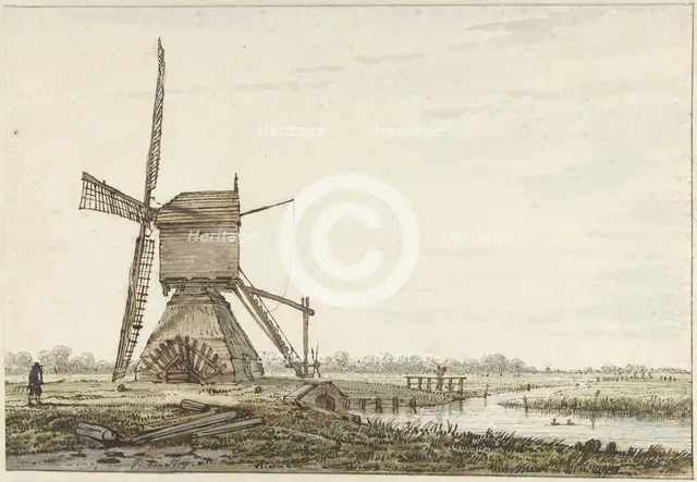 Landscape with polder mill, 1766-1815. Creator: Jacob van Strij.