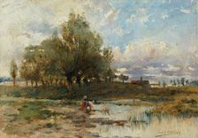 Landscape with pond, 1890-1900. Creator: Felicián Moczik