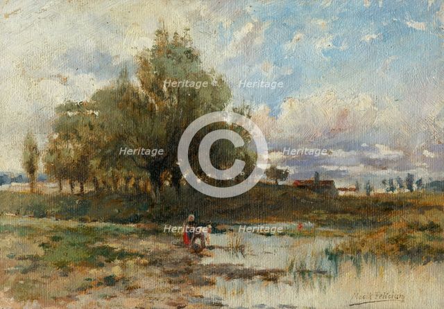 Landscape with pond, 1890-1900. Creator: Felicián Moczik.