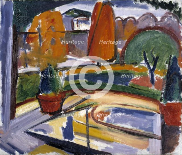Landscape with Pond--Newman's Yard, ca. 1915-1932. Creator: Carl Newman.