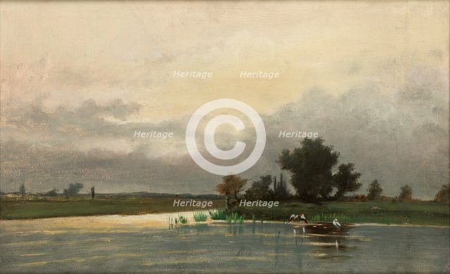 Landscape with Ponds and Storks, c1875. Creator: Wladyslaw Malecki.