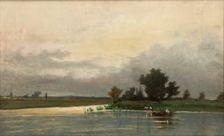 Landscape with Ponds and Storks, c1875. Creator: Wladyslaw Malecki