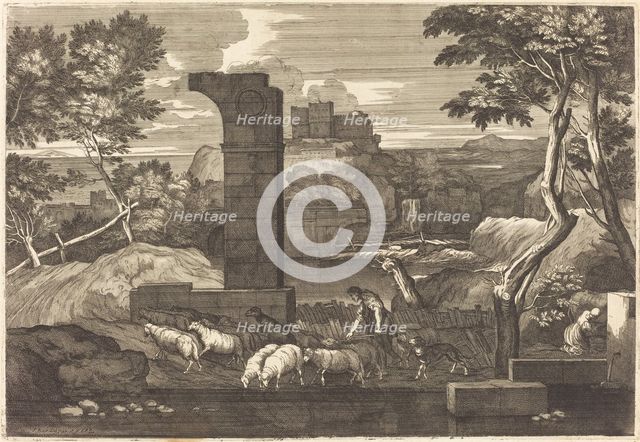 Landscape with Peasant and his Herd. Creator: Sébastien Bourdon.