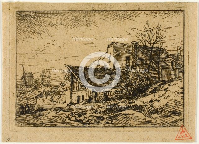 Landscape with Peasant Dwellings and Mill, 1846. Creator: Charles Emile Jacque.