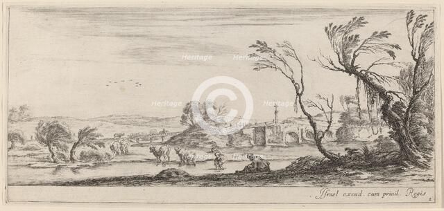 Landscape with Peasant Preparing to Cross a Stream, in or before 1647. Creator: Stefano della Bella.