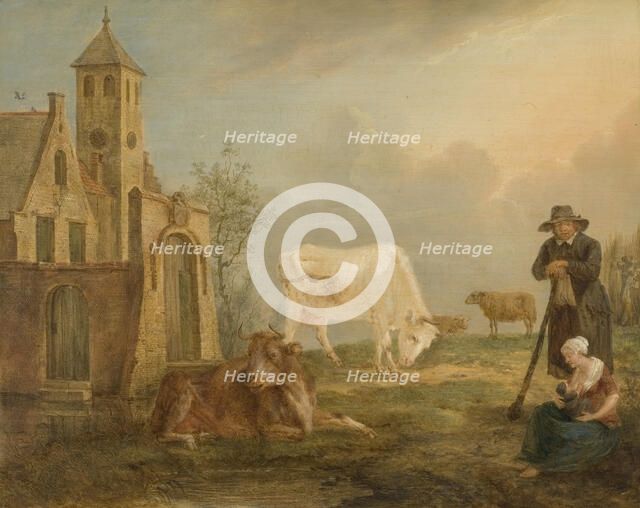 Landscape with Peasants and Cows, 1777. Creator: Peter van Regemorter.