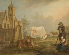 Landscape with Peasants and Cows, 1777. Creator: Peter van Regemorter