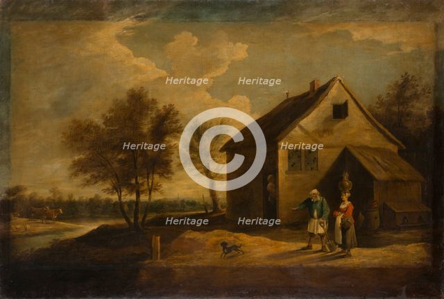 Landscape with Peasants in Front of their Farm, 17th century. Creator: Workshop of David Teniers the Younger.