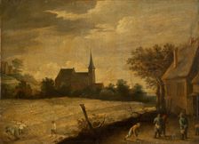 Landscape with Peasants Mowing and Bowling, c1700. Creator: David Teniers II