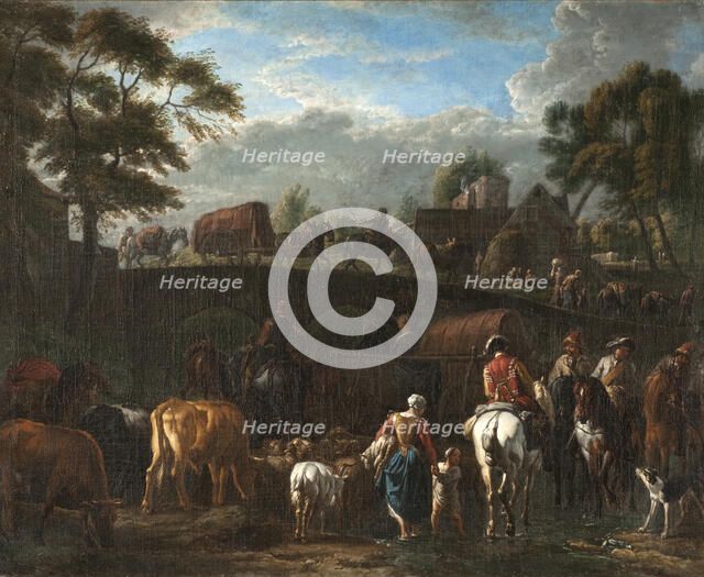 Landscape with Peasants, Soldiers and Cattle. Creator: Pieter van Bloemen.