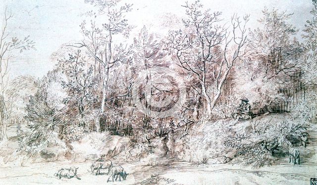'Landscape with Person Playing Flute', c1627-1674. Artist: Jan Lievens