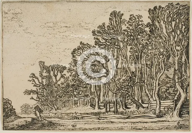 Landscape with Plank-Hedges and Man Bearing Wood, 1621. Creator: Willem Pietersz. Buytewech.