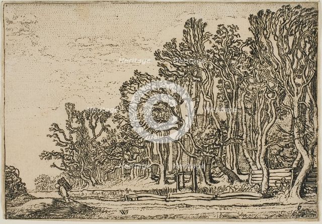 Landscape with Plank-Hedges and Man Bearing Wood, 1621. Creator: Willem Pietersz. Buytewech.