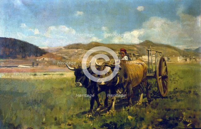 Landscape with plowing cows', by Joan Pinós.