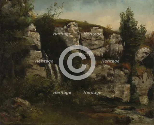 Landscape with Rocky Cliffs and a Waterfall, 1872. Creator: Gustave Courbet.