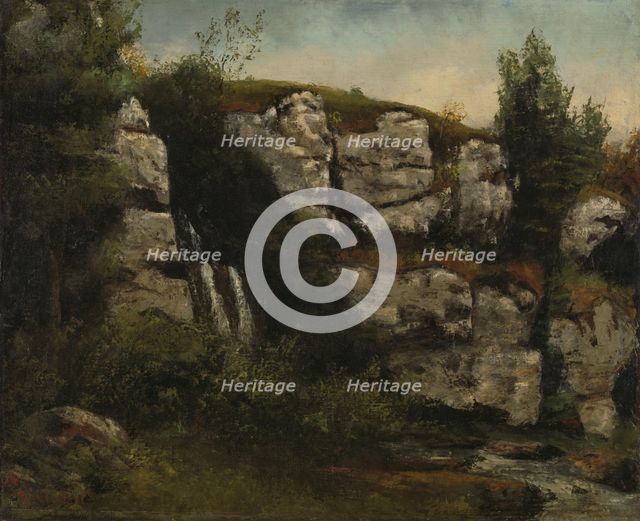 Landscape with Rocky Cliffs and a Waterfall, 1872. Creator: Gustave Courbet.