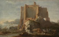 Landscape with Rock and Fortress, c. 1640/50. Creator: Domenico Gargiulo