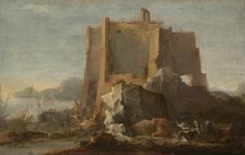 Landscape with Rock and Fortress, c. 1640/50. Creator: Domenico Gargiulo