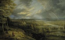 Landscape with rainbow, shepherds and sheep, 1648. Creator: Lucas van Uden