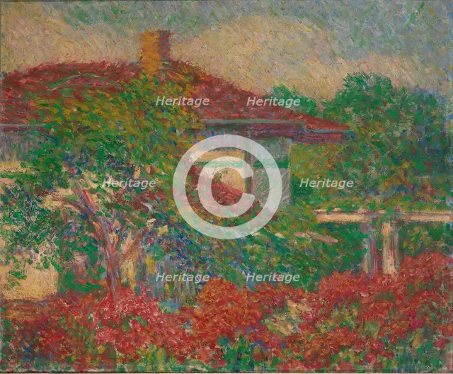 (Landscape with Red Roof Building), ca. 1880-1910. Creator: Carl Newman.