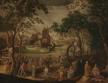 Landscape with religious scenes, probably approx. 1600. Creator: Unknown