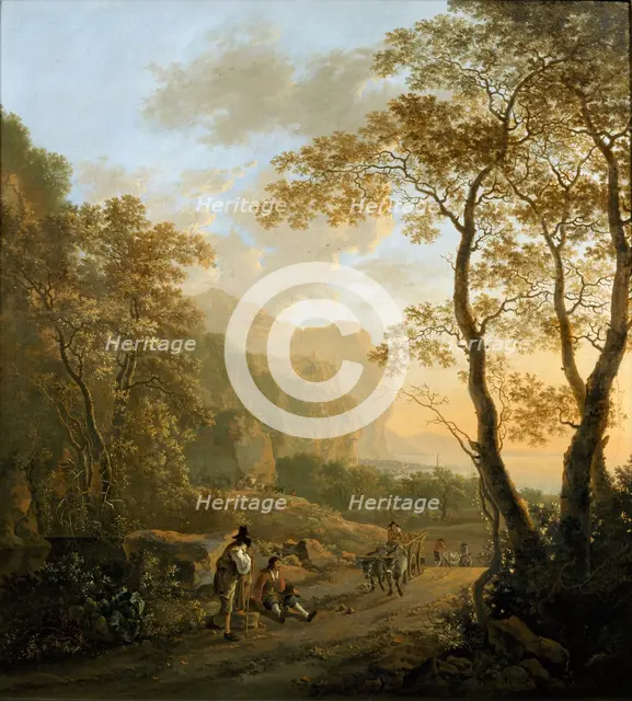 Landscape with Resting Travellers and Oxcart, c. 1645. Artist: Both, Jan Dirksz (ca 1618-1652)