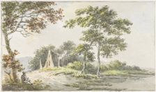 Landscape with resting hiker, 1700-1800. Creator: Caecilia Barbiers