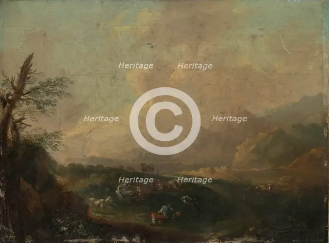 Landscape with Resting Shepherd, 18th century. Creator: Johann Wilhelm Becker.