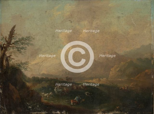 Landscape with Resting Shepherd, 18th century. Creator: Johann Wilhelm Becker.