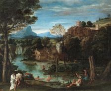 Landscape with river and bathers, 16th century. Creator: Annibale Carracci
