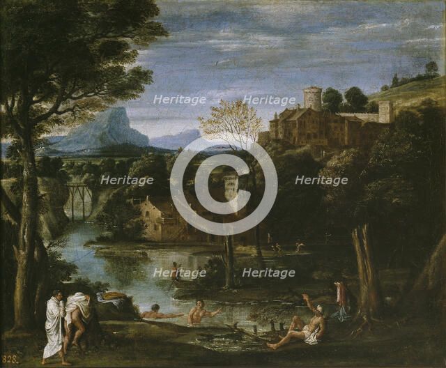 Landscape with river and bathers. Artist: Carracci, Annibale (1560-1609)