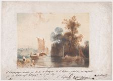 Landscape with River and Boats, 1837. Creators: Emile Aubert Lessore, Auguste Bouquet