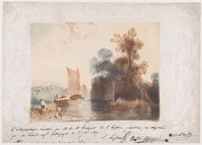 Landscape with River and Boats, 1837. Creators: Emile Aubert Lessore, Auguste Bouquet