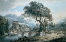 Landscape with River and Bridge, 1750-1774. Creator: Paul Sandby