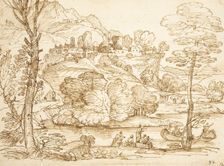 Landscape with River and Figures, between 1600 and 1699. Creator: Giovanni Francesco Grimaldi
