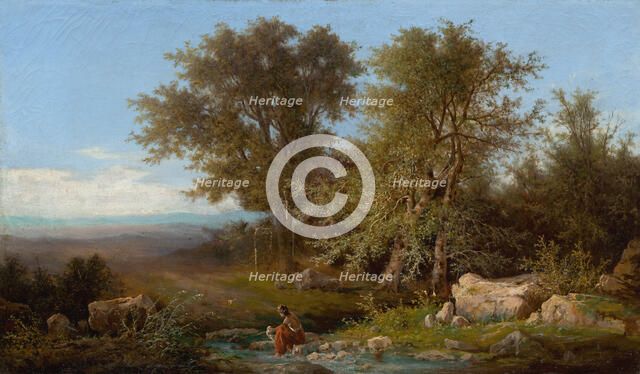 Landscape with river and group of trees, 1870. Creator: Karol Marko.