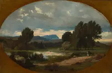 Landscape with Rider on White Horse, 1846. Creator: Jean Achille Benouville (French, 1815-1891)
