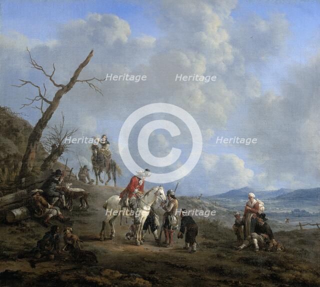 Landscape with Riders, Hunters and Peasants, 1650-1674. Creator: Johannes Lingelbach.