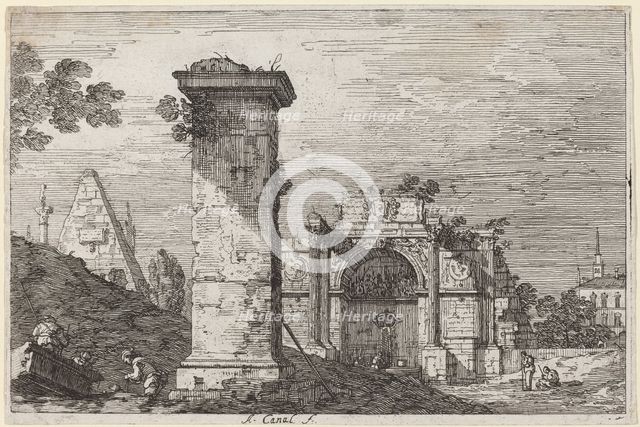 Landscape with Ruined Monuments, c. 1735/1746. Creator: Canaletto.