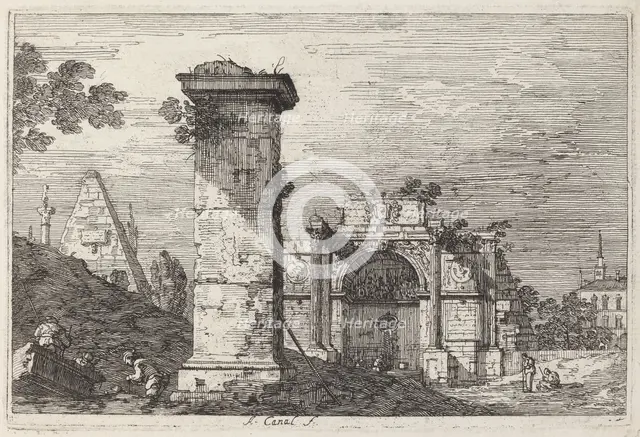 Landscape with Ruined Monuments, c. 1740. Creator: Canaletto.