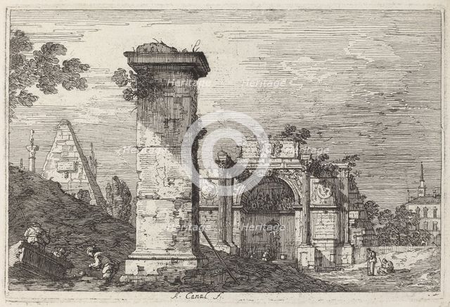 Landscape with Ruined Monuments, c. 1740. Creator: Canaletto.