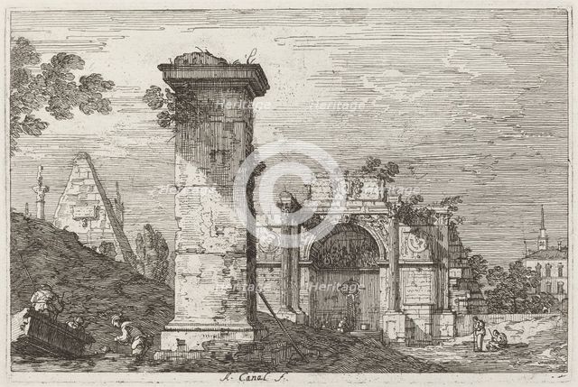 Landscape with Ruined Monuments [right], c. 1735/1746. Creator: Canaletto.