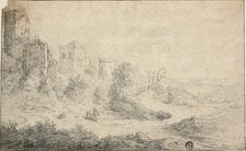 Landscape with Ruined Castle and Three Figures, 1664. Creator: Pieter Molijn